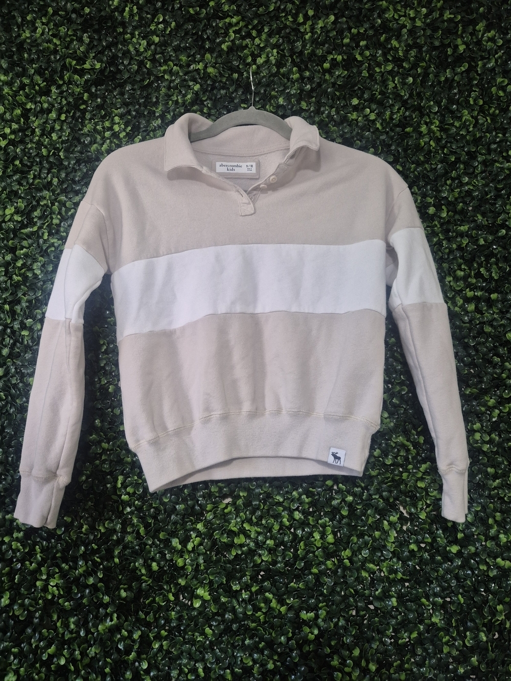 abercrombie kids Beige and White Striped Rugby Sweatshirt